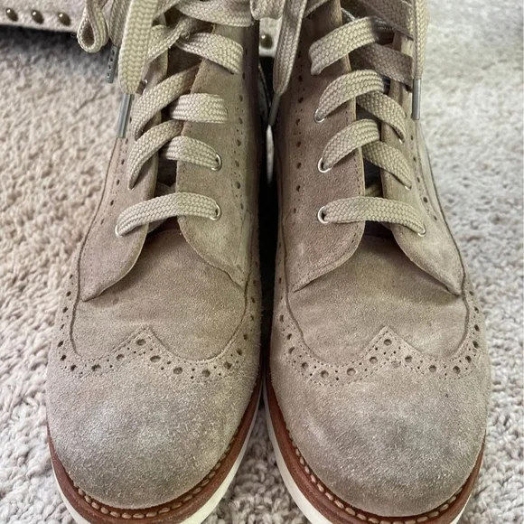 Women's Taupe Suede Lace-Up & Zip Ankle Booties - Picture 6 of 9